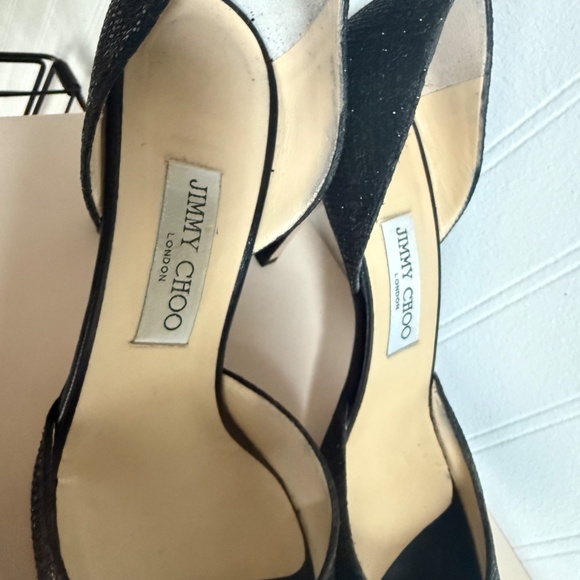 Jimmy Choo Sparkly Black Peep Toe Heels - Picture 2 of 3